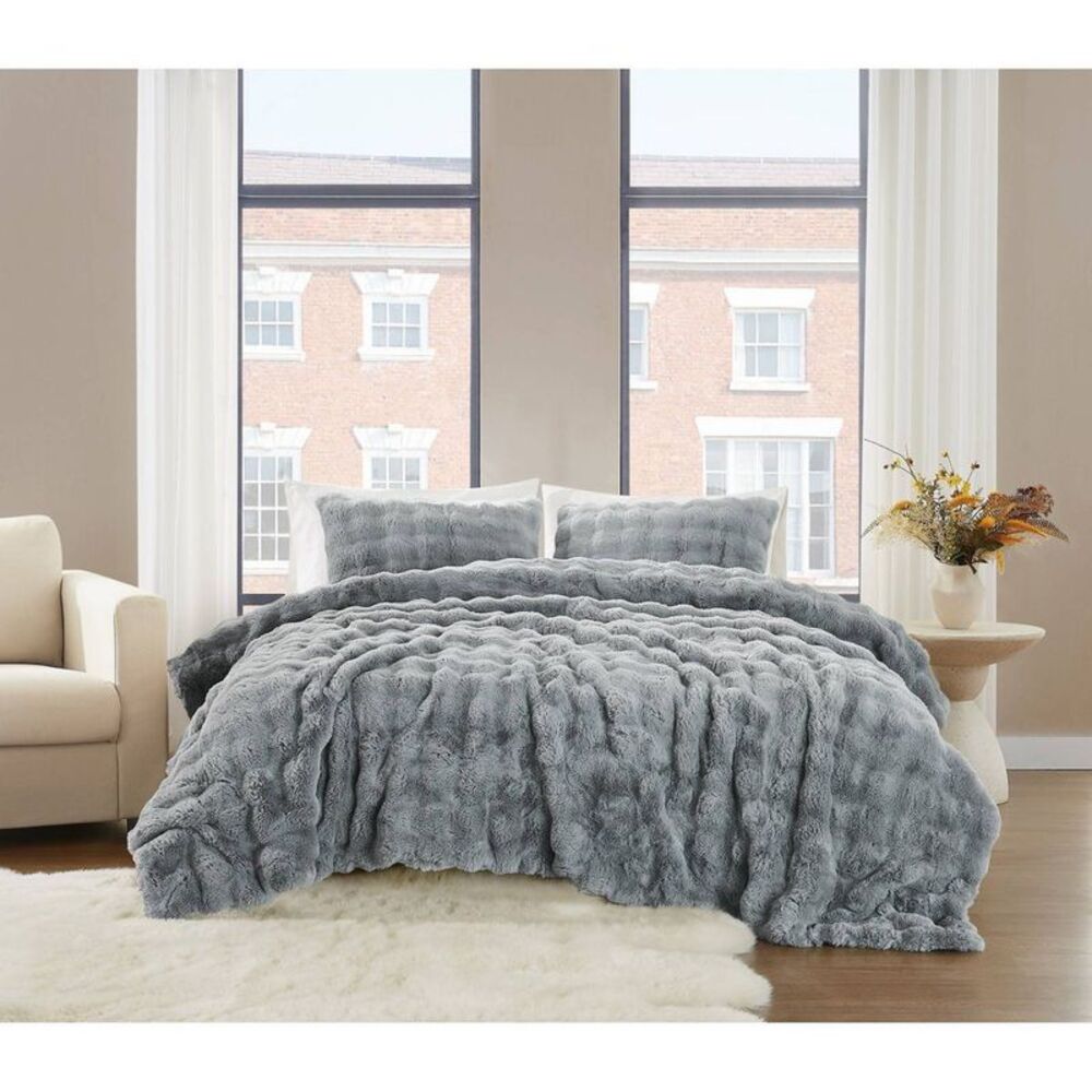 Brooklyn Loom -  Twin/Twin XL Bubble Faux Fur Comfort Gray